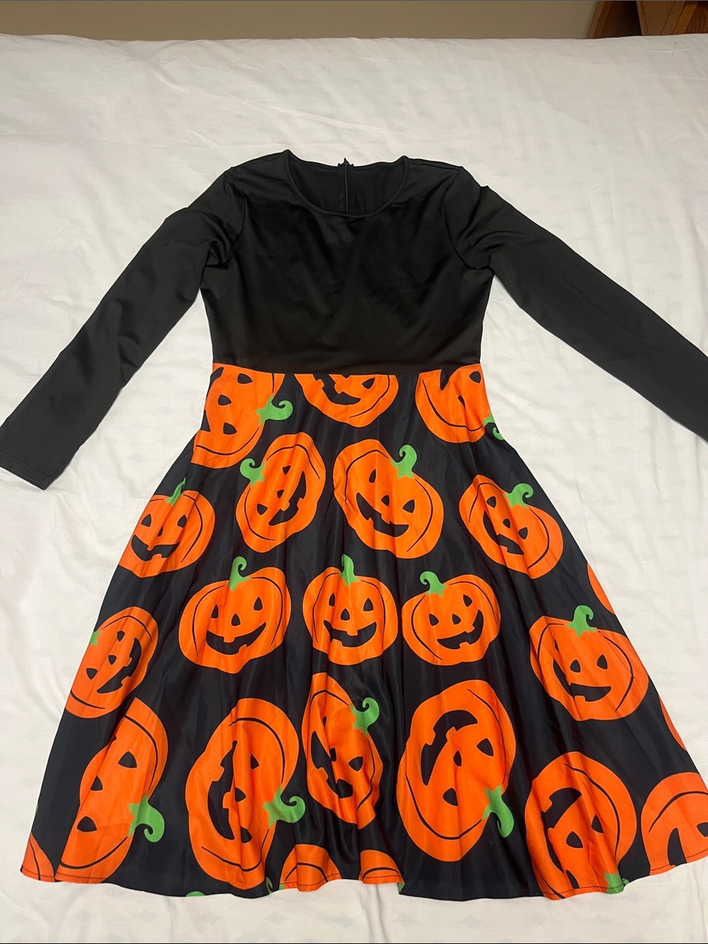 Halloween Black Pumpkin Print Long Sleeve Dress